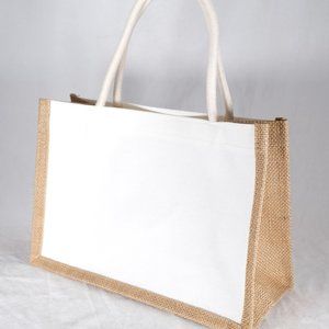 White Canvas and Burlap Tote Bags Jute Bag